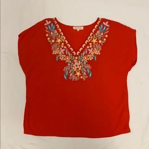 Solitaire Embroidered Flower V Neck Blouse